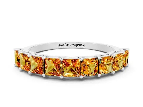Princess Cut Citrine Channel-Set Eternity Band with Prong Setting Platinum