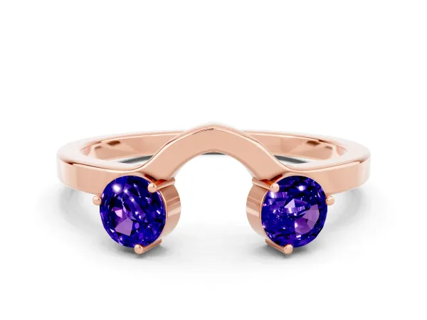 Dual Round Tanzanite Open Band Ring with Prong Setting Rose gold
