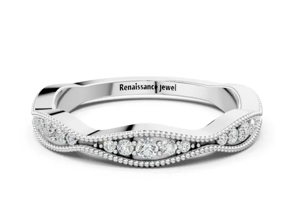 Milgrain Diamond Marquise Curved Band with Pavé Setting White gold
