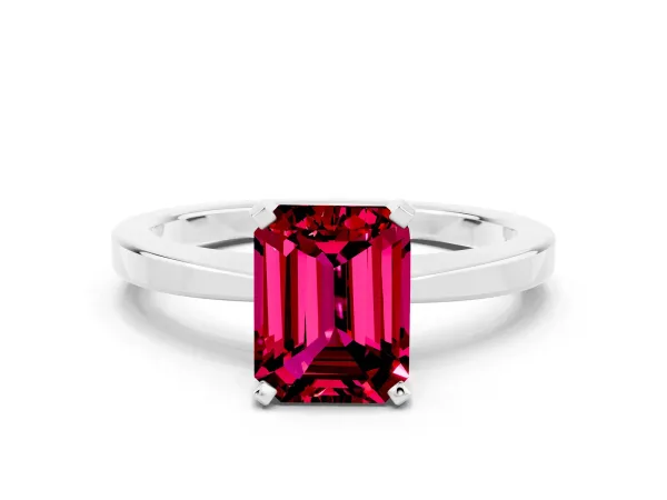 Emerald Cut Garnet Solitaire Engagement Ring with Classic Band and Four-Prong Setting Platinum