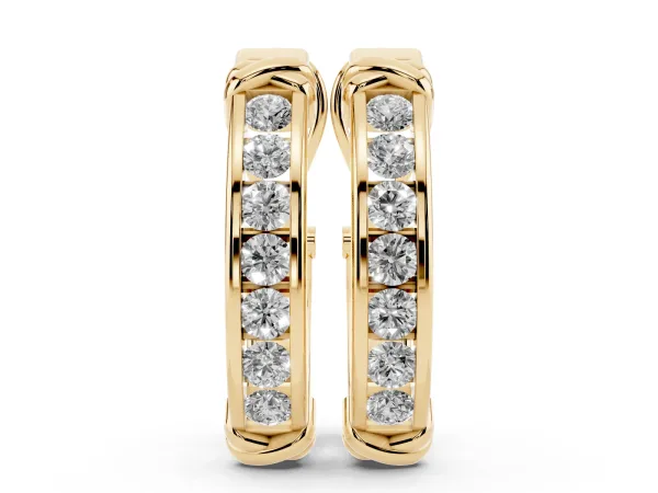 Channel-Set Round Diamond Two-Tone Hoop Earrings with Claw Prong Setting Yellow gold