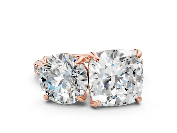 Round and Cushion Toi Moi Ring with Prong Setting and Pave Band Rose gold