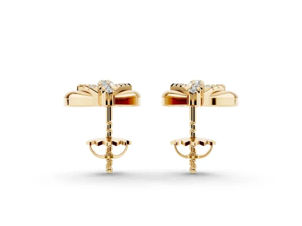 Round Diamond Olive Branch Stud Earrings Yellow gold
