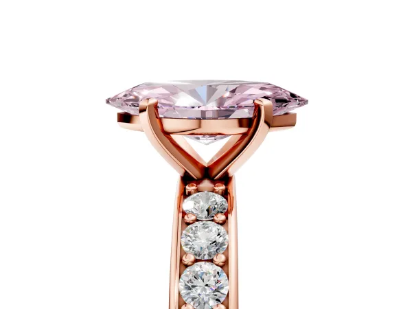 Fancy Pink Marquise Cut Diamond Engagement Ring with Channel Set Round Band and Prong Setting Rose gold