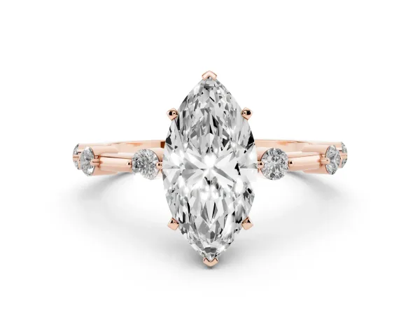 Marquise Cut Solitaire Diamond Ring with Bezel Set Side Stones and Prong Setting Rose gold