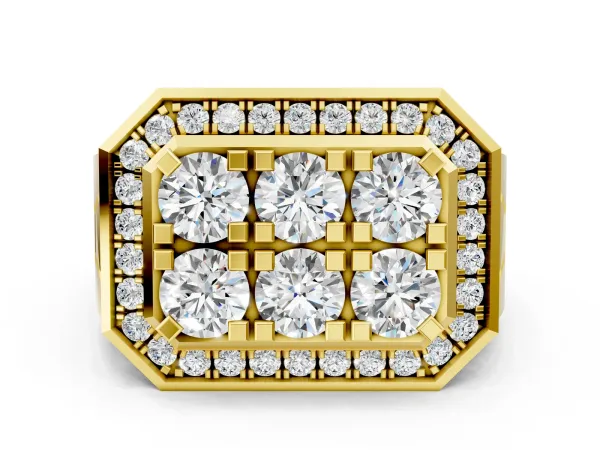 Round Diamond Cluster Halo Mens Ring Yellow gold