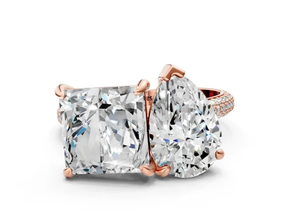 Pear and Princess Toi Moi Ring with Prong Setting and Pave Band Rose gold