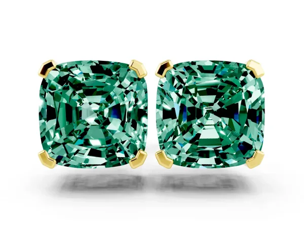 Cushion Cut Green Sapphire Stud Earrings Yellow gold