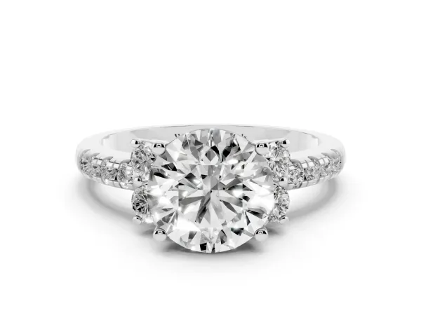 Round Cut Diamond Three-Stone Pave Band with Four-Prong Setting Platinum