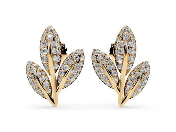 Round Diamond Pavé Olive Branch Stud Earrings Yellow gold