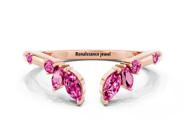 Open Marquise Cluster Pink Sapphire Band with Prong Setting Rose gold