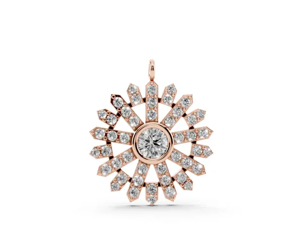 Round Diamond Snowflake Pendant with Pavé Setting Rose gold