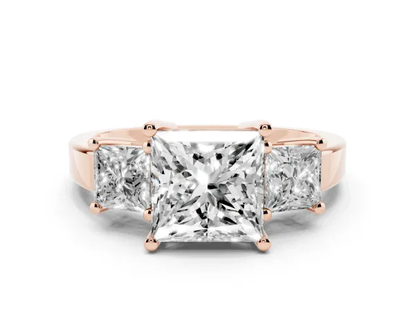 Three-Stone Princess Cut Cut Solitaire Ring with Prong Setting Rose gold