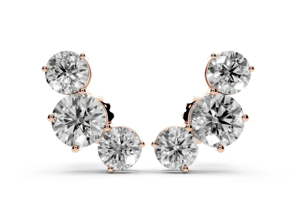 Round Cut Diamond Graduated Three-Stone Stud Earrings Rose gold