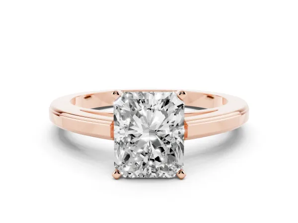 Radiant Cut Solitaire Diamond Ring with Four-Prong Setting and Classic Band Rose gold