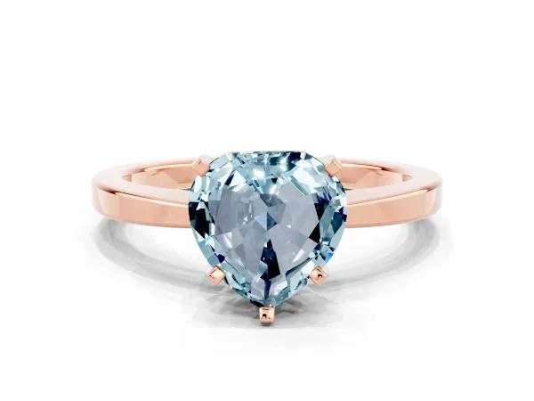 Heart Cut Aquamarine Solitaire Engagement Ring with Classic Band and Four-Prong Setting Rose gold
