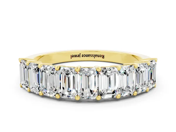 Emerald Cut Moissanite Prong-Set Eternity Band Yellow gold