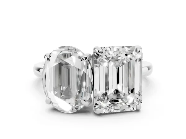 Oval and Radiant Toi Moi Ring with Prong Setting and Plain Band White gold