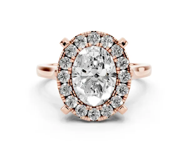 Oval Cut Diamond Cluster Halo Solitaire with Four-Prong Setting Rose gold