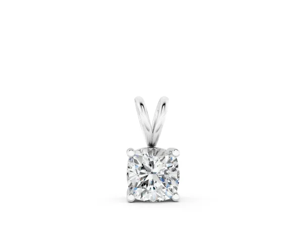 Cushion Solitaire Diamond Prong Pendant Silver