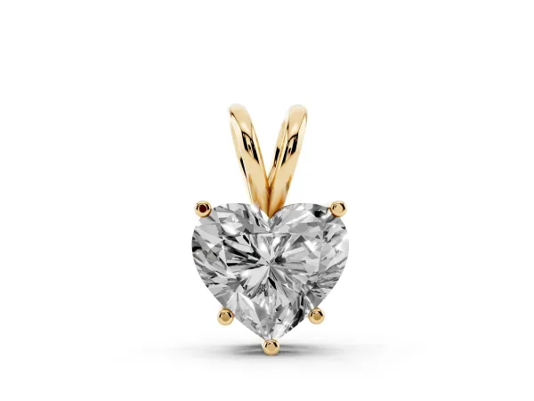 Heart-Shaped Diamond Solitaire Pendant with Four-Prong Setting Yellow gold