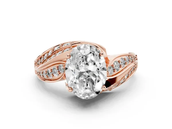 Oval Cut Diamond Solitaire Ring with Prong Setting and Twisted Pavé Band Rose gold