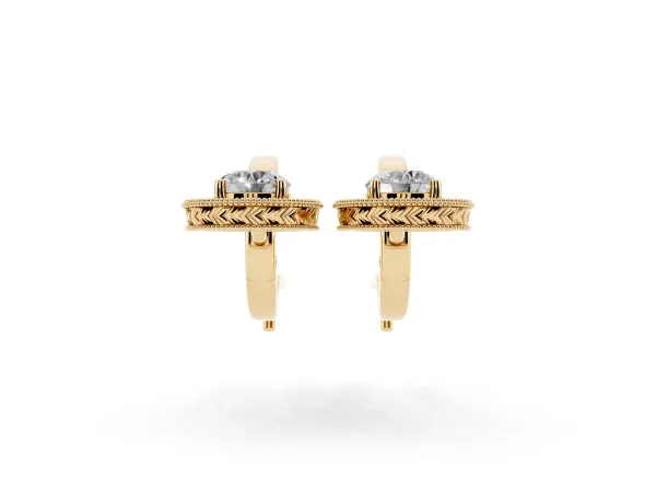 Round Cut Milgrain Bezel Set Leverback Earrings Yellow gold