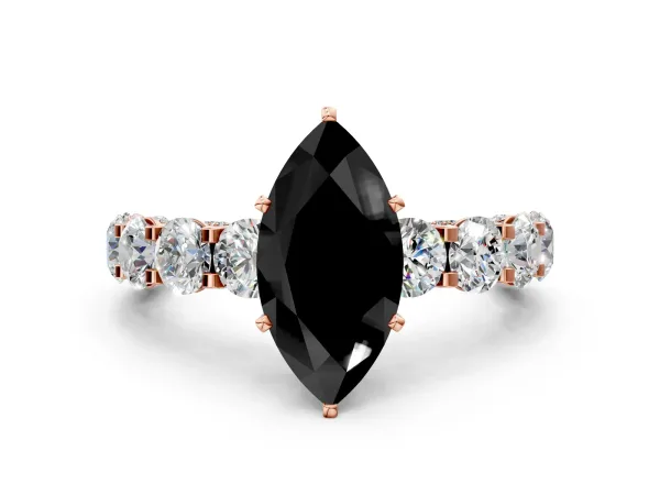Fancy Black Marquise Cut Diamond Side Stone Engagement Ring with Four-Prong Setting Rose gold
