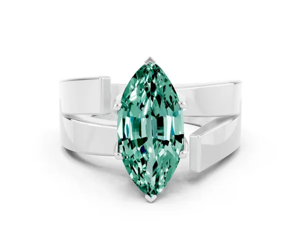 Modern Tension Set Marquise Cut Green Sapphire Solitaire Wide Band Ring Platinum