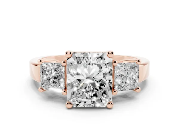 Three-Stone Radiant Cut Cut Solitaire Ring with Prong Setting Rose gold