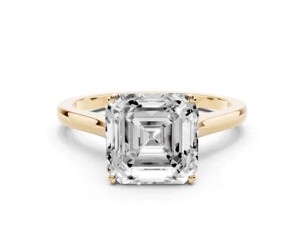 Asscher Cut Solitaire Heart Prong Engagement Ring with Tapered Band Yellow gold