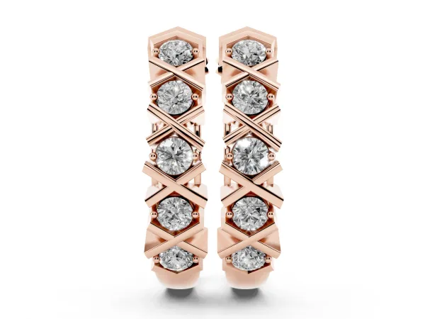 Round Diamond Criss-Cross Prong Hoop Earrings Rose gold