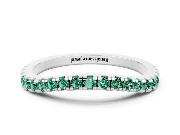 Round Green Sapphire Pavé Half Eternity Band with Shared Prong Setting Platinum