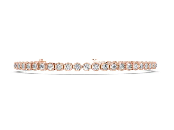 Bezel Set Round Diamond Tennis Bracelet with Box Clasp Rose gold