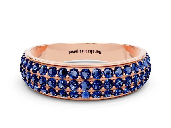 Three-Row Round Blue Sapphire Eternity Band with Shared Prong Setting Rose gold