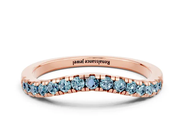 Aquamarine Pavé Curved Wedding Band Rose gold