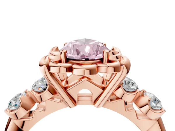 Fancy Pink Pear Cut Cut Diamond Floral Halo Engagement Ring with Shared Prong Setting Rose gold