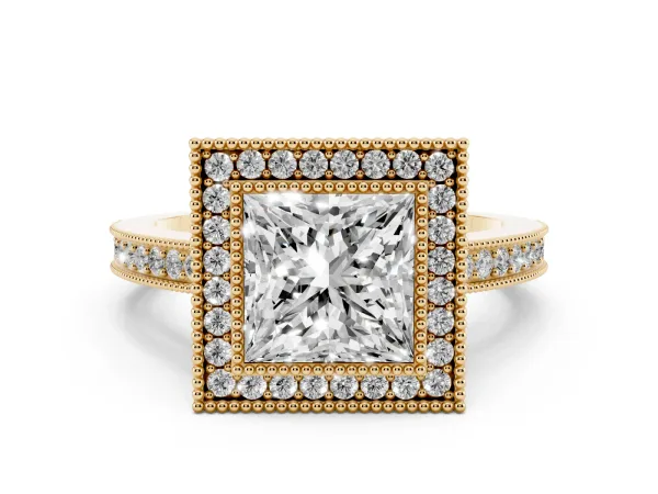 Princess Cut Cut Halo Pavé Diamond Ring Yellow gold