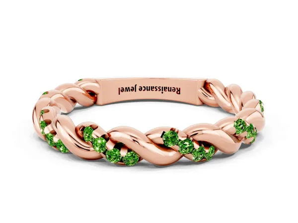 Twisted Pavé Round Peridot Eternity Band Rose gold