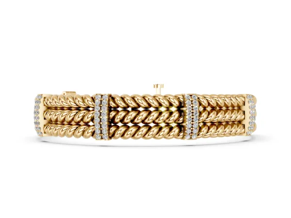Round Diamond Pavé Rope Bracelet with Box Clasp Yellow gold