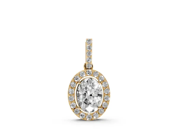 Halo Oval Diamond Pendant with Prong Setting Yellow gold