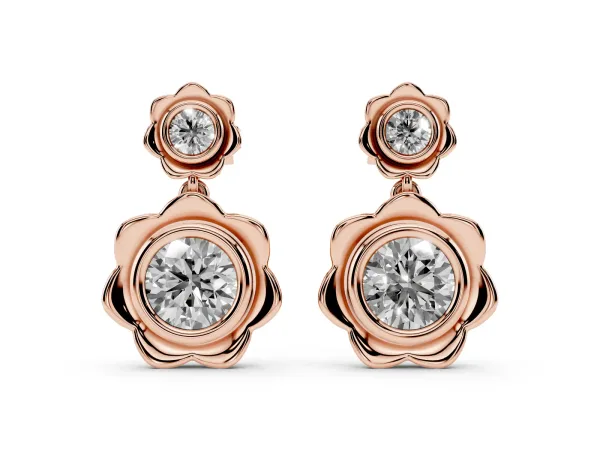 Round Diamond Flower Drop Earrings with Lab Diamond Accents Rose gold