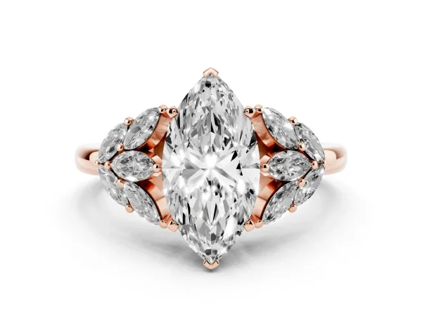 Marquise Cut Diamond Cluster Leaf Design Ring with Prong Setting Rose gold