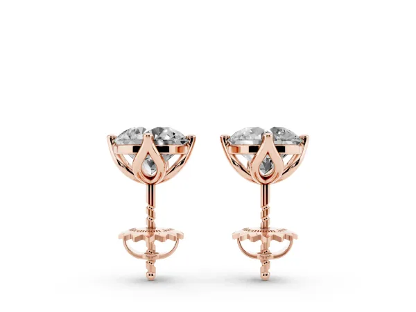 Round Diamond Flower Petal Solitaire Stud Earrings Rose gold