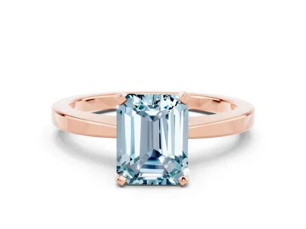 Emerald Cut Aquamarine Solitaire Engagement Ring with Classic Band and Four-Prong Setting Rose gold