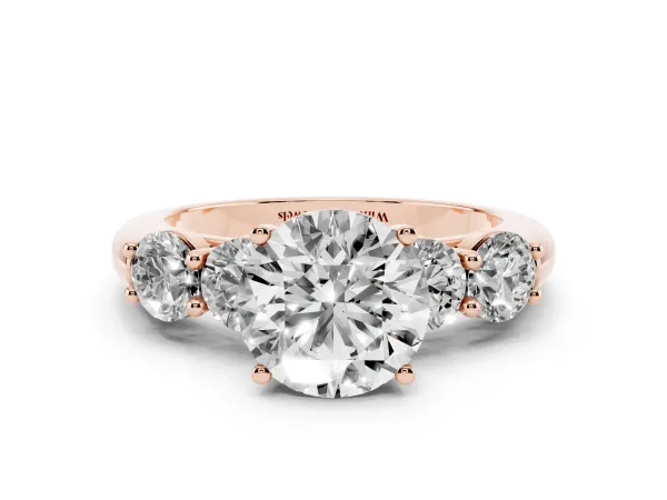 Round Cut Cut Five-Stone Prong Set Diamond Ring with Classic Band Rose gold