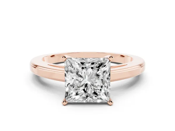 Princess Cut Solitaire Diamond Ring with Four-Prong Setting and Classic Band Rose gold