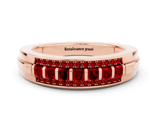 Bar-Set Princess Cut Ruby Pavé Band Rose gold