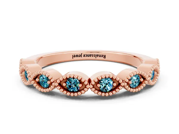 Milgrain Marquise Blue Topaz Half Eternity Band with Bezel Setting Rose gold