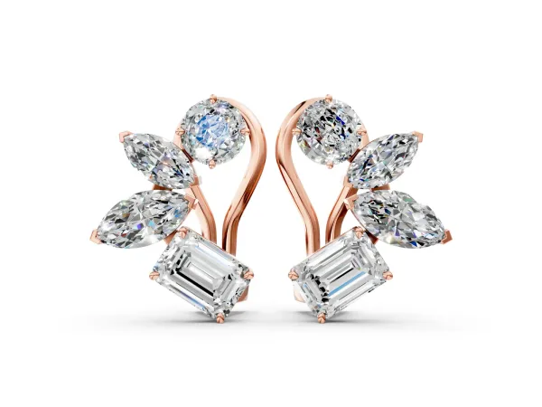 Multi-Shape Diamond Cluster Stud Earrings Rose gold